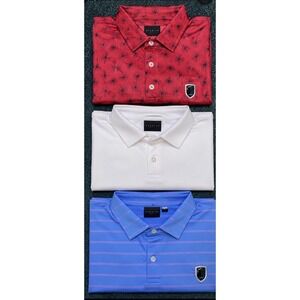 Dunning Golf Mens XL Polo Shirt Bundle 3 Pack Red White Blue Striped Print Short